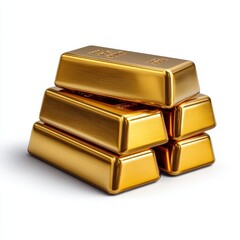 Stack of shiny gold bars isolated on white background
