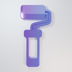 Purple-blue Paint roller brush icon isolated on grey background. Minimalism concept. 3D render illustration