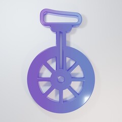 Purple-blue Unicycle or one wheel bicycle icon isolated on grey background. Monowheel bicycle. Minimalism concept. 3D render illustration © Iryna