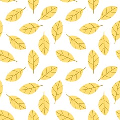 Autumn leaf pattern with yellow leaves on white background. Ideal for fall-themed designs, fabric, wrapping paper, and seasonal decorations.
