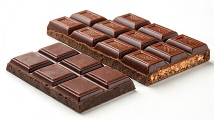 Fototapeta premium Two Delicious Milk Chocolate Bars, One with Nut Filling, Isolated on White Background