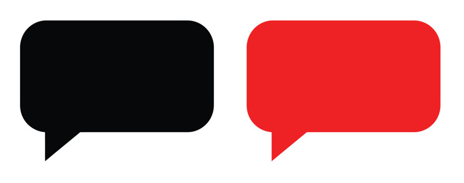 black and red speech bubbles side by side isolated on white background, concept of dialogue, communication, social interaction