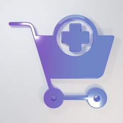 Purple-blue Add to Shopping cart icon isolated on grey background. Online buying concept. Delivery service sign. Supermarket basket symbol. Minimalism concept. 3D render illustration