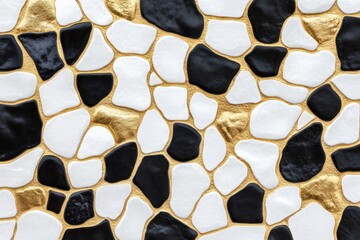 Artistic Stone Pattern: A visually striking arrangement of black, white, and gold stones creates an eye-catching texture, perfect for backgrounds and design elements.