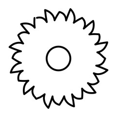 Sharp disc of saw thin line icon, forest industry concept. Vector graphics. Round disk of sharp saw, wood sawing sign on white background, style mobile or design.