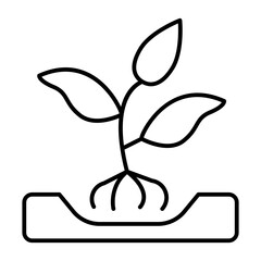 Sprout planting in soil thin line icon, forest industry concept. Vector graphics. Tree plant sprout, gardening sign on white background, style mobile or design.
