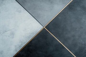 Geometric Tile Abstract: A modern minimalist design of contrasting grey tiles with gold accents, featuring a clean aesthetic for interior or product presentation.