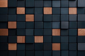 Textured Cube Wall: A detailed view of a cube wall, where dark blocks are juxtaposed with light-colored wooden accents, creates an eye-catching geometric pattern with textures.
