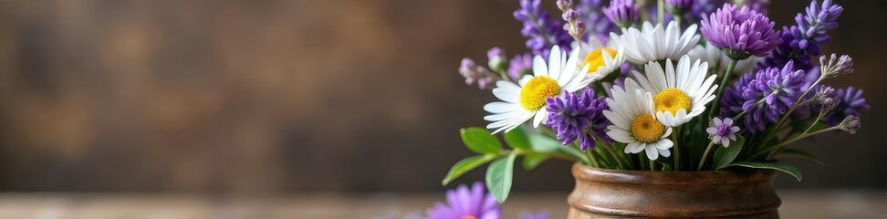 Serene Lavender and Chamomile Flower Arrangement in Rustic Vase Spa, Wellness, Aromatherapy
