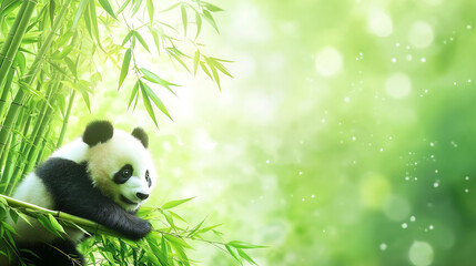 Adorable panda cubs playing in a bamboo forest with natural greenery background animal banner copy space nature background