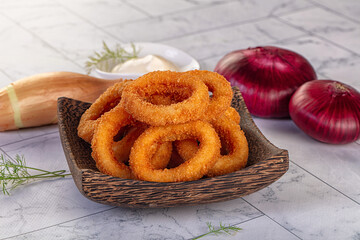Golden fried onion rings snack