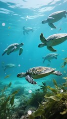 Sea Turtles Swimming Gracefully in a Vibrant Underwater Ecosystem