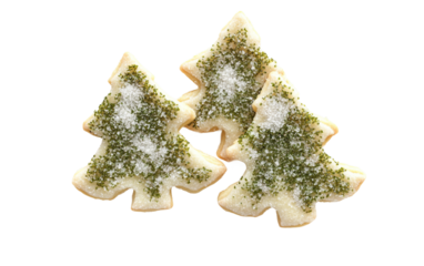 Frosted Christmas sugar cookies shaped like festive symbols showcasing sweet holiday treats isolated on transparent background PNG