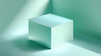 Fototapeta premium 3d rendering of a cube in a light green color. the cube is in the center of the image and is positioned in a way that it is facing towards the right side of the frame.