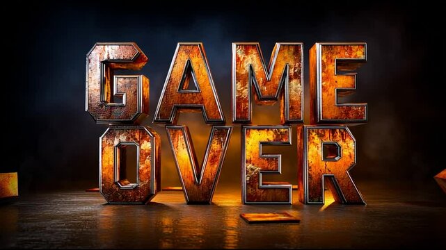Game Over Text in Large Rusty Metal Letters with Dramatic Lighting