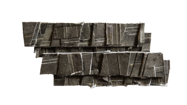 Handcrafted geometric design meticulously crafted from shredded black printed paper