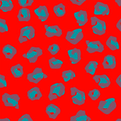 Mint and Red Leopard Pattern with Neon Glow Effect. Stylish animal-inspired design ideal for digital prints, packaging, and trendy accessories.. Vector