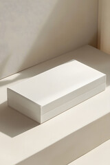 Minimalist White Box with Embossed Logo on Neutral Background,Sleek Product Packaging Design Mockup