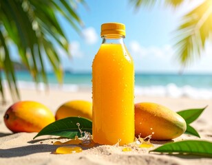 An attractive ad post for juice_box featuring a vibrant and juicy mango theme, with splashes of mango juice and a bright, appealing background, emphasizing freshness and natural flavor Juicy Mango 
