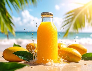 An attractive ad post for juice_box featuring a vibrant and juicy mango theme, with splashes of mango juice and a bright, appealing background, emphasizing freshness and natural flavor Juicy Mango 
