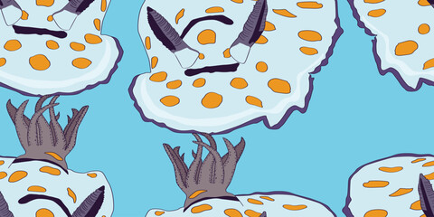 Sea animal seamless pattern with nudibranch. Undersea world habitants print. Hand drawn underwater life vector illustration. Cartoon marine animals character for kid fabric, textile.