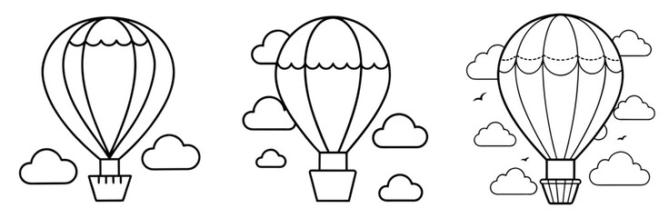 Hot Air Balloon and Clouds Coloring Page - Sky Adventure Line Art Outline for Kids and Adults