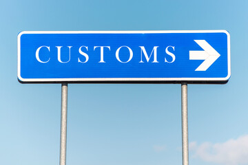 Blue Customs Sign with Arrow Border Control International Travel