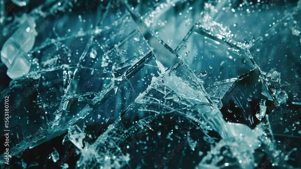 Aufkleber a close-up shot of a broken glass window with shards and cracks