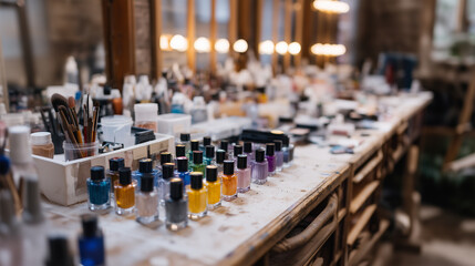 Artist materials including vibrant paints and brushes ready for creative session