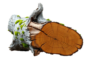 broken tree log isolated on a white background, transparent