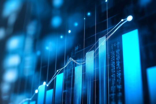 Blue growth graph business chart data diagram on success financial presentation background - Powered by Adobe