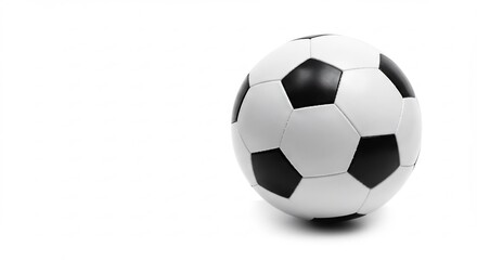 Naklejka premium Ballon football blanc noir repose fond blanc lumiere douce. AI Generated