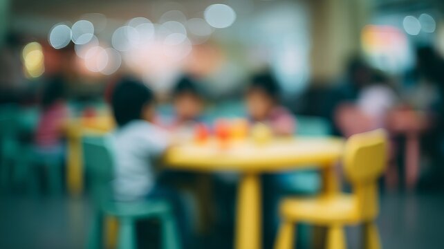 Unfocused playdate ambiance, vibrant childhood wonder, imaginary tea parties, whimsical bokeh backdrop, International Play Day evoking youthful camaraderie
