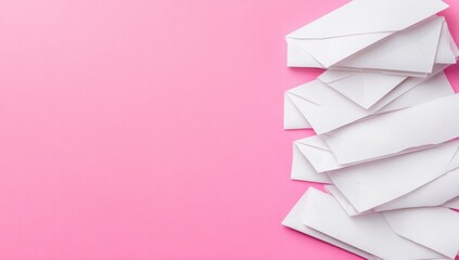 White envelopes stacked on a pink background