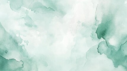 Soft mint green watercolor background, calming, fluid, serene, gentle, dreamy, color scheme mint and white, fluid brush strokes.