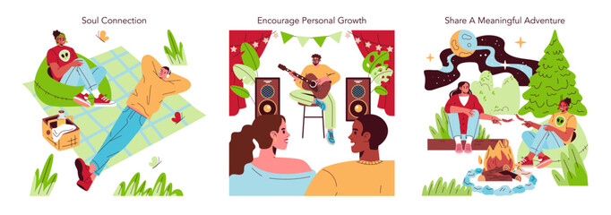 Moments of Joy and Connection in Outdoor Vector Illustration