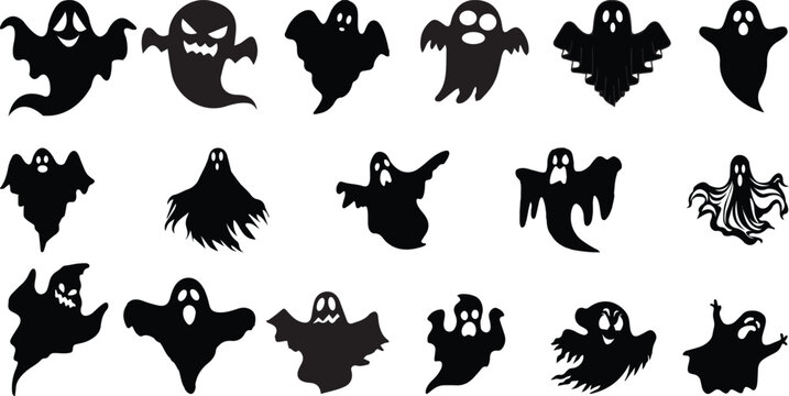 Halloween funny faces ghost vectors. bundle of halloween ghost. spooky season design elements