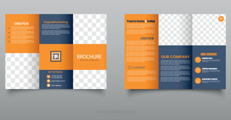 Trifold brochure corporate template with triple folds. Simple and minimalist promotion layout. Editable file