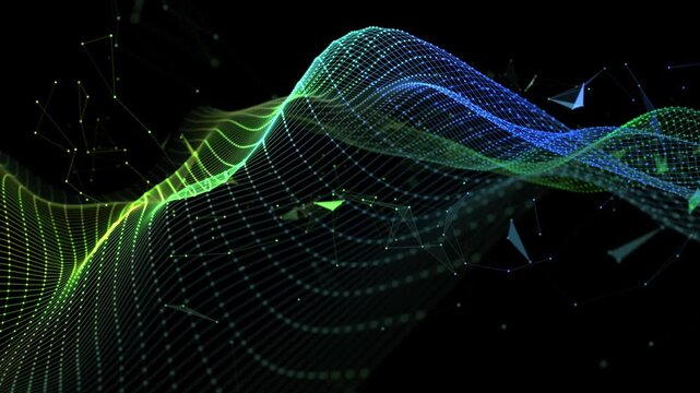 Abstract technology background with wavy color grid. Analytics data algorithms. Big Data. Computing concept. Banner for business, science and technology.