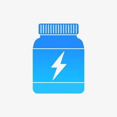 Fototapeta premium Blue supplement jar icon with lightning bolt, energy vitamin container vector isolated on white background