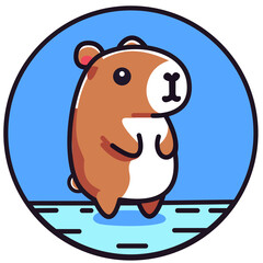 Cute capybara set. Funny flat cartoon animal collection.In the blue circle