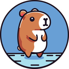 Cute capybara set. Funny flat cartoon animal collection.In the blue circle