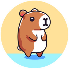 Cute capybara set. Funny flat cartoon animal collection.In the yellow circle 