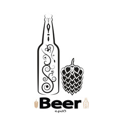 Hand drawn sketch bottle and beer can Vintage design bar 