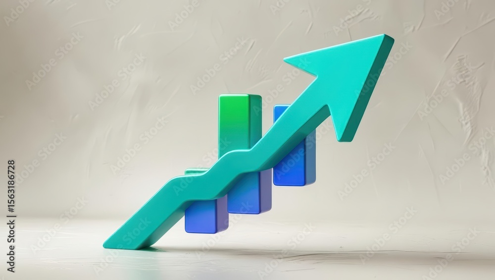 Poster modern 3d graph chart with upward arrow displaying business growth and increasing data trends on a n
