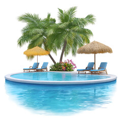 tropical resort pools with lounge chairs umbrellas
