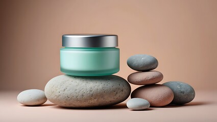 Natural Skincare Cream in Minimalist Eco-Friendly Packaging on a Wooden Pedestal
