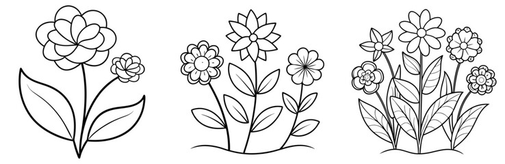 Simple Garden Flowers Coloring Page - Floral Line Art for Kids and Adults