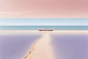 Pastel Gradient Coastline with Blush-Gold Sand and Periwinkle Water