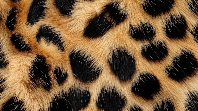 Close-up view of a tan and black animal hide with a spotted pattern